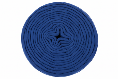 Create a picture of a spiral of vibrant t-shirt yarn, one color